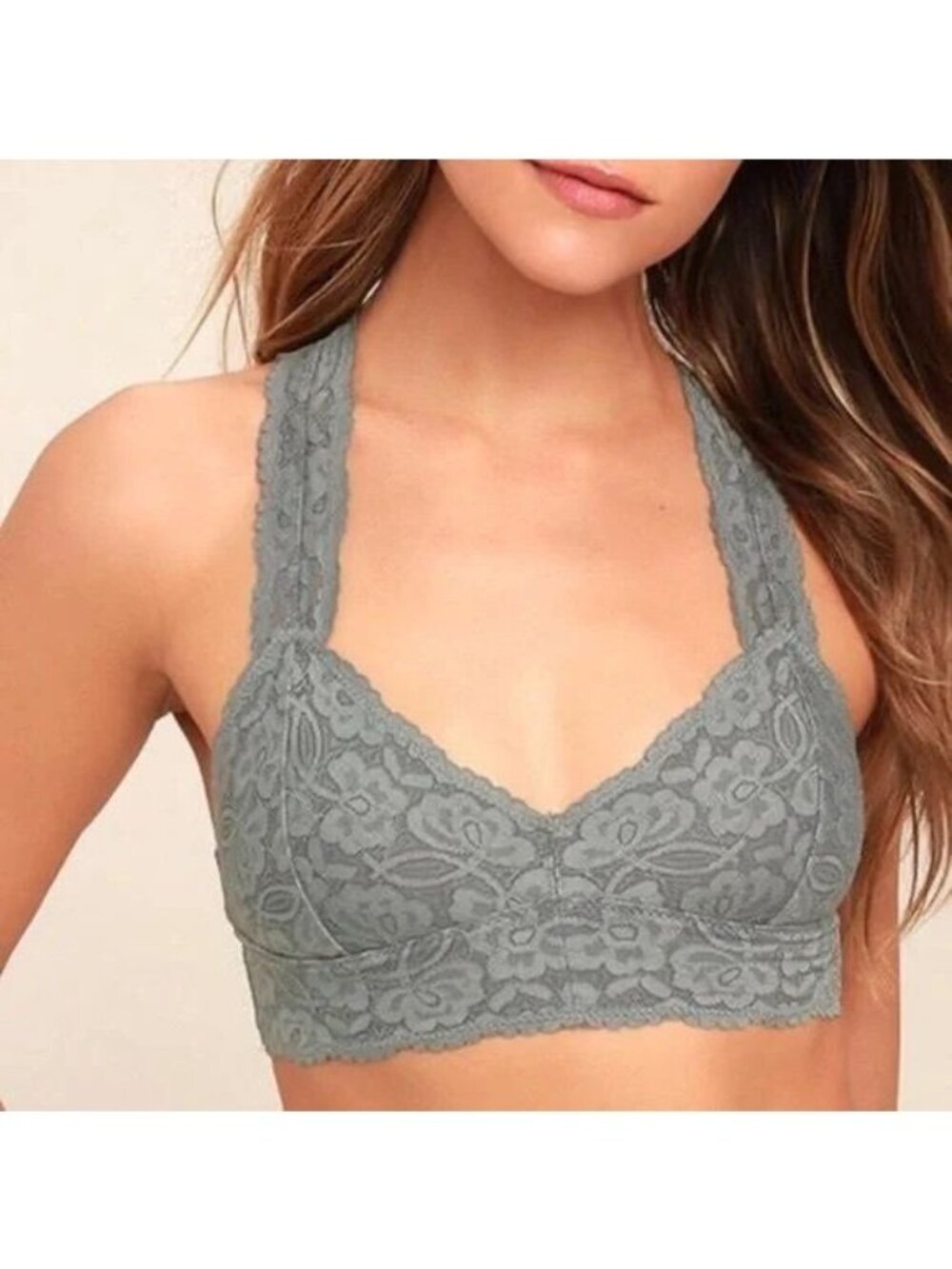 Free People Intimates Galloon Lace RacerBack Bra Graphite Gray Women Small